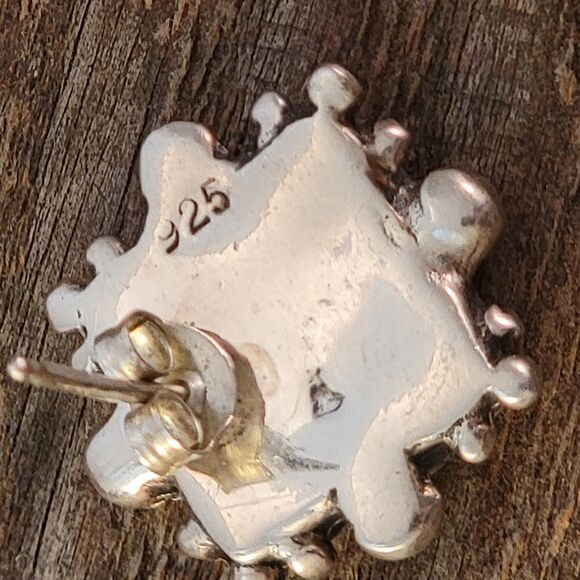 Vintage Sterling Square Beaded Edge Red Cab Post Earrings - Picture 4 of 6